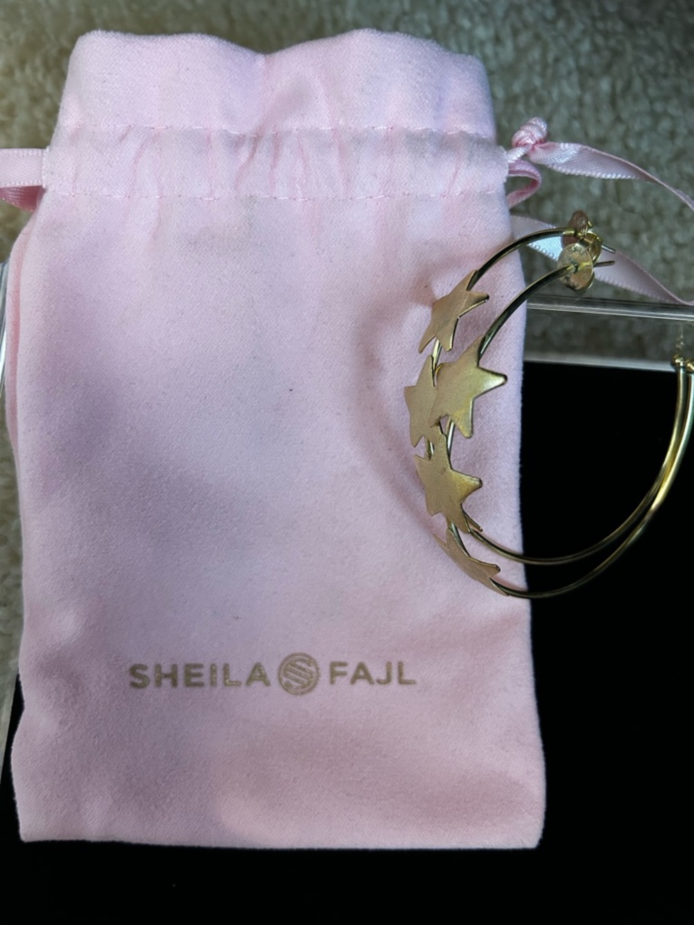 Sheila Fajl Gold Star Hoop Earrings - Pink Pouch Included